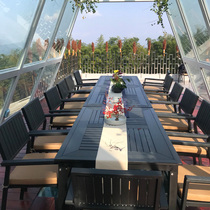 Outdoor plastic wood tables and chairs courtyard leisure anticorrosive wood open-air iron balcony garden five-piece outdoor table and chair combination