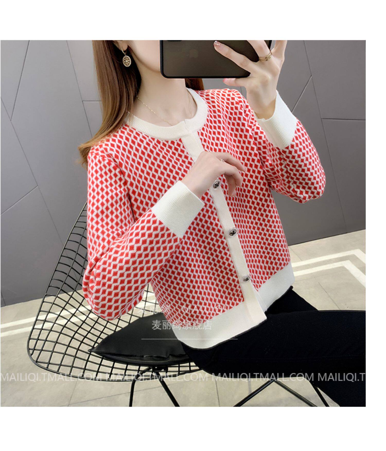 毛衣女外套早秋时尚洋气上衣爆款提花2022秋季新款短款针织衫开衫详情