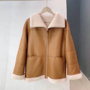 Nalanxun NO Return Shipping ຕົນເອງ Lapel Protein Leather Lined Lamb Fur Jacket Women