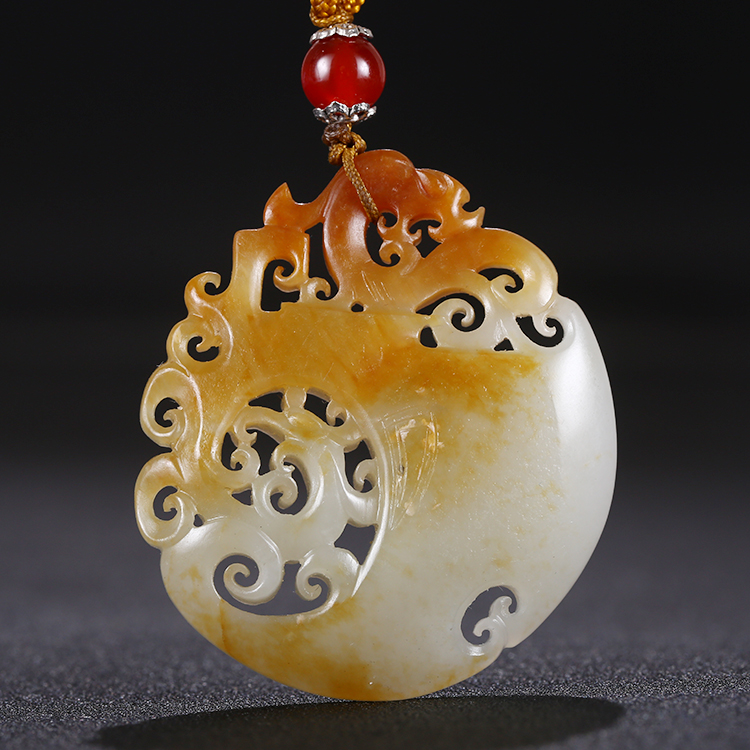 古晨和田玉精美和田玉白玉籽料镂空仿古龙凤