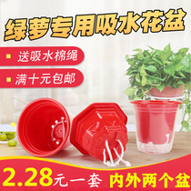 Green dill flowerpot automatic absorbent flowerpot hydroponic lazy flowerpot plastic thickened large round transparent water storage flowerpot