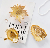 Nordic light luxury golden leaves Sycamore leaf tray jewelry metal plate storage jewelry plate home furnishings model room