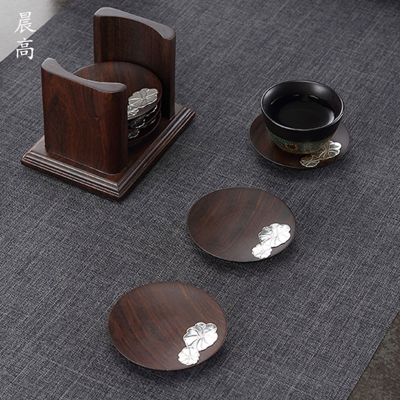 High morning cup holder, kung fu tea cup mat accessories Japanese zen tea solid wood base small cup dish