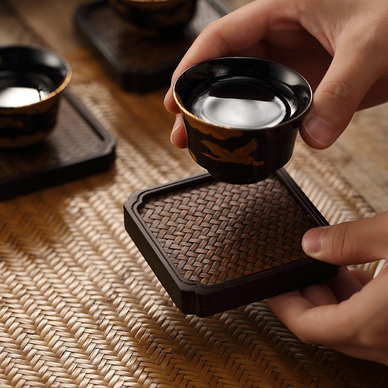 Morning high ebony Japanese zen tea accessories cup mat pot bearing pot cup holder, heavy bamboo saucer tea taking