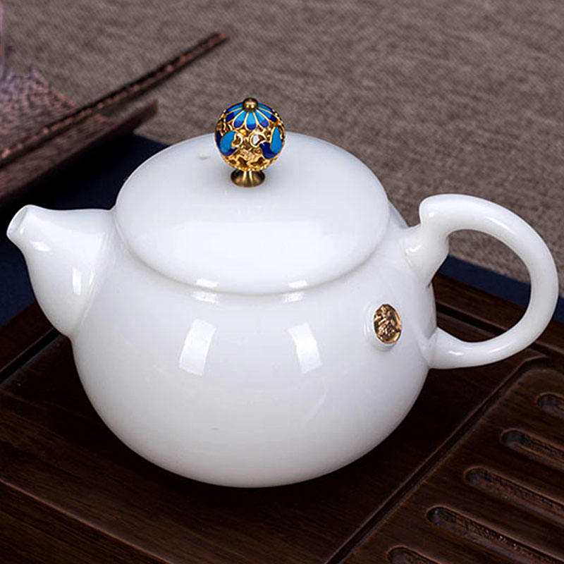 Morning suet jade teapot tea to implement high white porcelain tea set the see colour of jingdezhen wood side teapot kung fu tea set