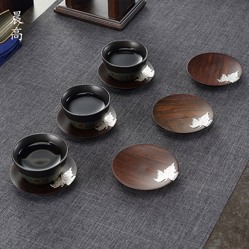 High morning cup holder, kung fu tea cup mat accessories Japanese zen tea solid wood base small cup dish