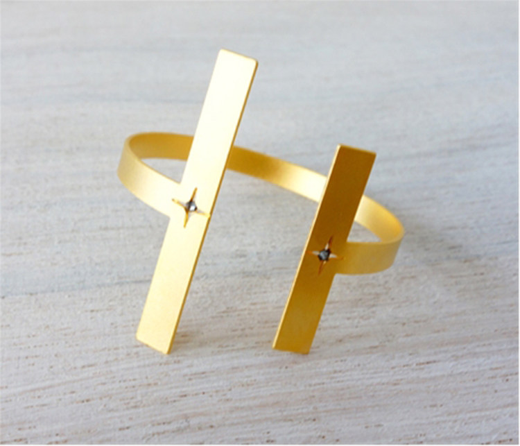 以色列shlomit ofir独立设计师简约创意t型镀金手镯手环女现货