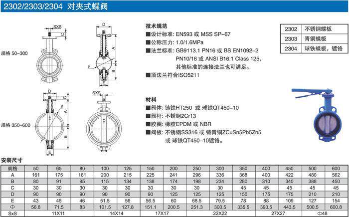 d71x-16铸铁手动手柄对夹式蝶阀dn40 50 65 80 100 125 150 200
