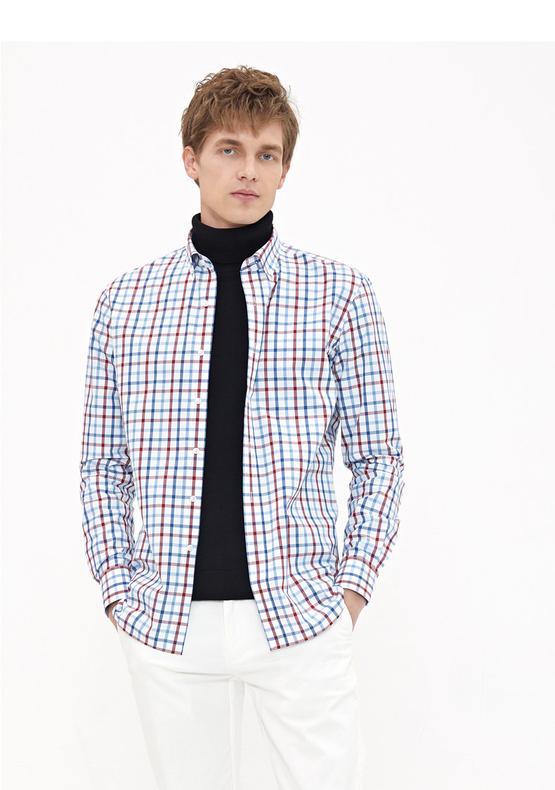 第五季休闲格子长袖修身秋季衬衫-来自店铺【君泰服饰专营店】