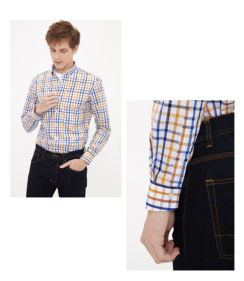 第五季休闲格子长袖修身秋季衬衫-来自店铺【君泰服饰专营店】