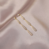 A DHepburn ~ 520 micro-inlaid with diamond drop earrings female long temperament tassel earrings round face silver needle ear ornaments