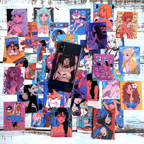 Korean ins style retro Harajuku beautiful girl illustration sticker ipad mobile phone with card laptop sticker