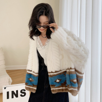 2021 heavy industry printed whole Marten leather coat female national style short mink fur coat imported velvet New