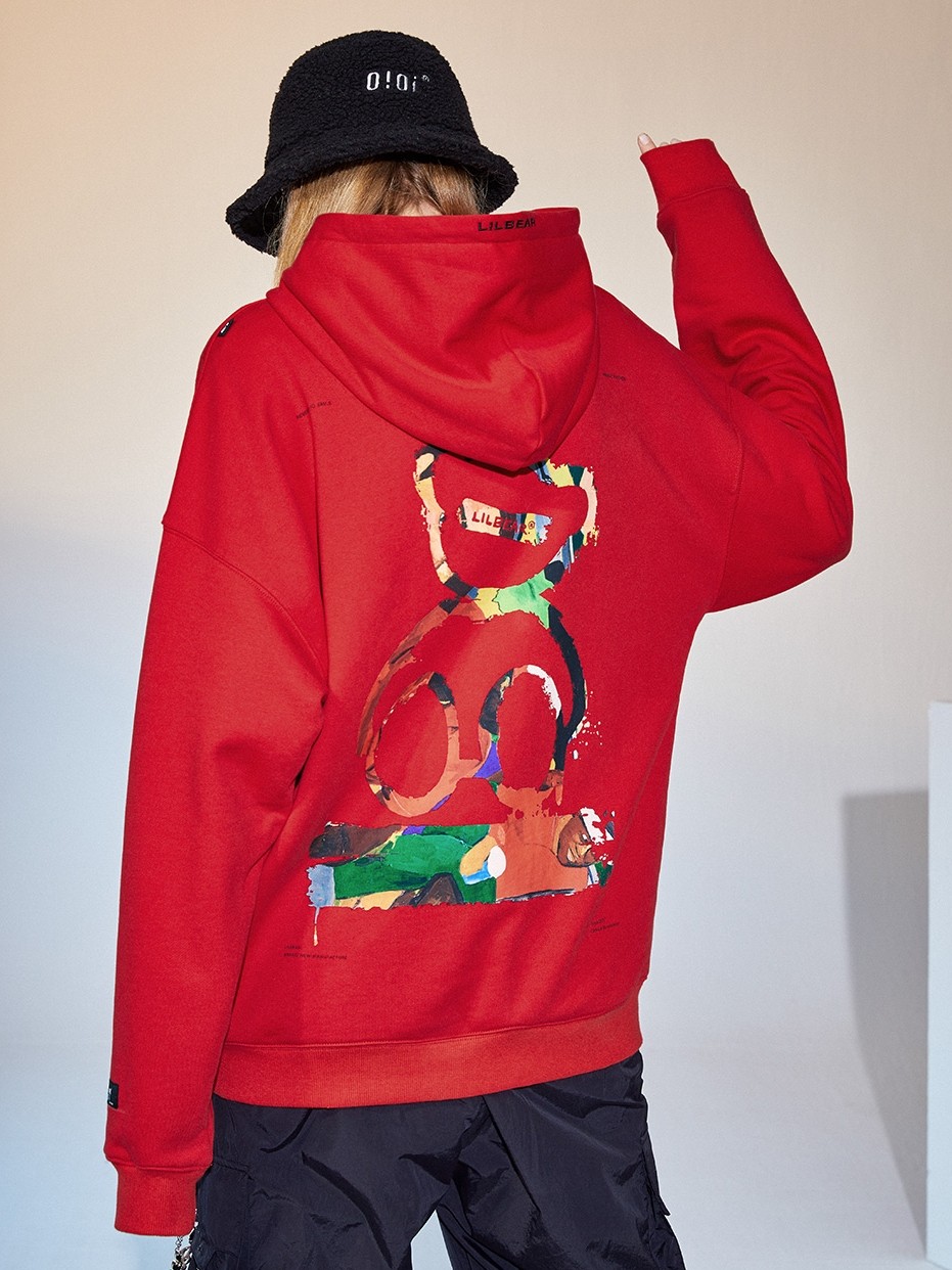 lilbear 小熊印花 连帽卫衣