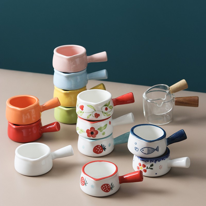 Y Japanese ceramics have the mini little milk pan, milk pot of milk cup milk as cans with the handle milk coffee cup sauce dish