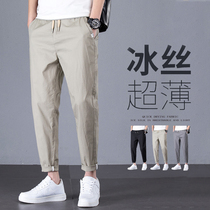 Summer casual pants mens loose ultra-thin stretch mens sports trend pure cotton Joker slim ankle-length pants men