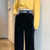 South Korea velvet wide-legged trousers womens spring autumn and winter high waist loose straight tube drop thin casual velvet trousers