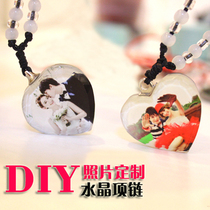 DIY photo custom crystal necklace couple male baby pendant creative lettering birthday gift for girlfriend best friend
