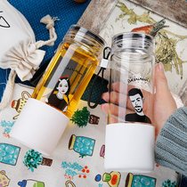 Korean version lovers men and women personalities creative trends students glass water glass silicone portable tea leak heat-resistant teacups