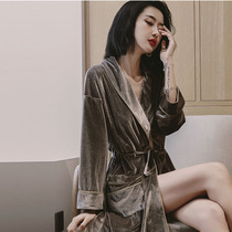 Golden Velvet Sleeping Robes Womens Winter Long gush Thickened Warm Pyjamas Women Feel Winter Style Bathrobe Woman 2021 New