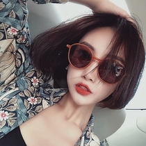 Korean version of small round frame brown sunglasses female face retro orange frame Net red street shoot polarized sun glasses round face myopia man