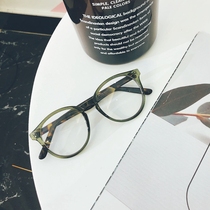 Korean version of ins retro round frame frosted olive green glasses womens belt degree myopia mirror face face flat mirror tide round face