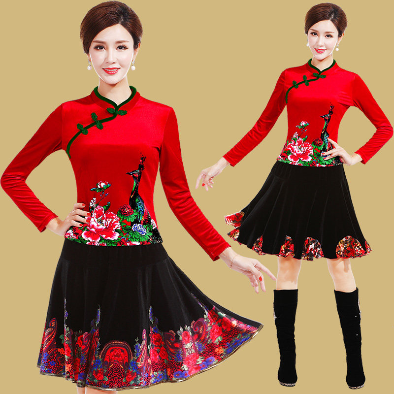 艳王广场舞服装新款上衣金丝绒秋冬长袖成人舞蹈服跳舞衣服演出服