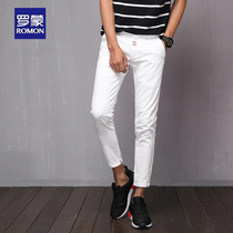 Roemon Spring Summer Casual Pants Mens Body Small Feet 90% Pants Men 100 Lap Pure Cotton Straight Drum Long Pants Korean Version Trend