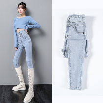 High Waist Jeans Woman 90% 2022 New spring Summer light color elastic conspicuge slim fit slim fit pencil pants