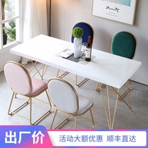 Nordic ins modern simple long table white paint desk work table solid wood table reception meeting table and chair