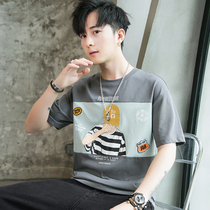 Short-sleeved t-shirt mens tide 2022 summer new loose round neck letter print embroidery half-sleeved top mens t-shirt