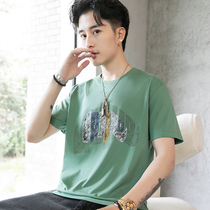 T-shirt mens short-sleeved 2022 summer new trend letter printing fashion loose round neck T-shirt mens tops