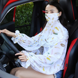 夏季防晒口罩女面纱户外防紫外线全脸遮阳护颈披肩丝巾围巾透气