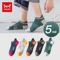 Cat Socks Men's Short Socks Spring Summer Thin Men's Socks Summer Odor Resistant Sweat Absorbing Breathable Men's Cotton Socks Trendy Sports Non-slip