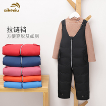 Winter childrens down straps babies boys and girls babies and children wearing thick warm jumpsuits