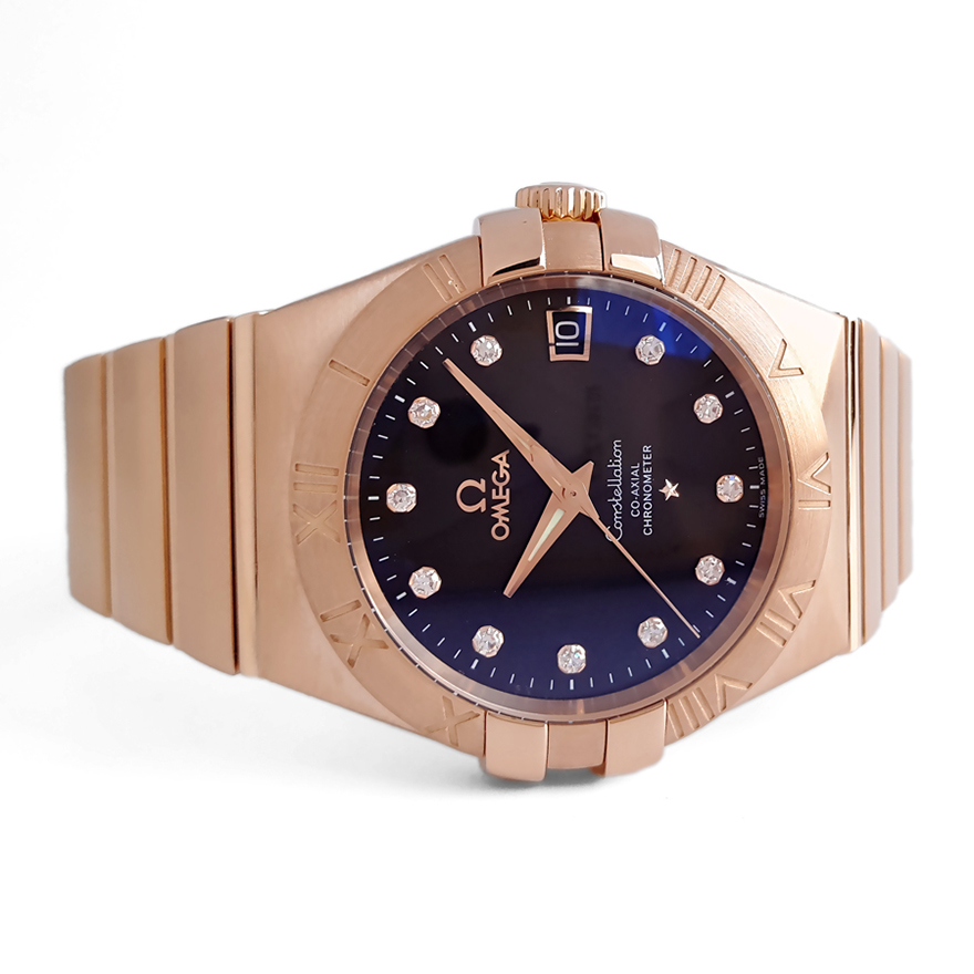 【95新】欧米茄星座玫瑰金棕色盘2500男表123.50.35.20.63.