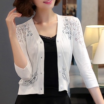 Knitted cardigan womens thin jacket summer with skirt Korean short air conditioning shirt hollow small shawl outer sunscreen shirt