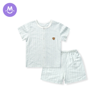 (clear cabin) Childrens pyjamas summer baby thin short sleeve boy girls summer clothing pure cotton home suit suit