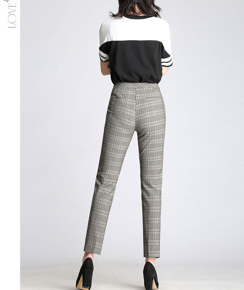 水墨缘九分裤女格子小脚裤春秋高腰烟管裤休闲职业女裤直筒小西裤