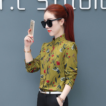 2020 chiffon flower shirt women long sleeve spring and autumn middle-aged mother dress new shirt plus velvet small floral base shirt inch