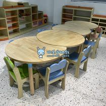 Kindergarten early education new birch multi-layer board set table chair stool childrens backrest chair high quality crescent table pool table