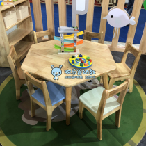 Solid wood childrens handmade table and chair Kindergarten writing desk Studio training course learning table Combination table Hexagonal table