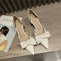 Single shoe 2022 New pointed fine heel white French style small heel shoes High heel Shoe women wedding shoes Summer Baotou sandals
