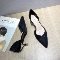 Middle heel single shoe woman autumn 2022 new spring style net red collared small crowdsourced light heel heels high heel shoe