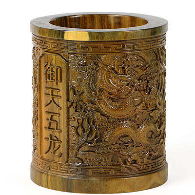 批发家居 红木工艺品 御天五龙笔筒 绿檀木镂空雕刻摆件 招财礼品