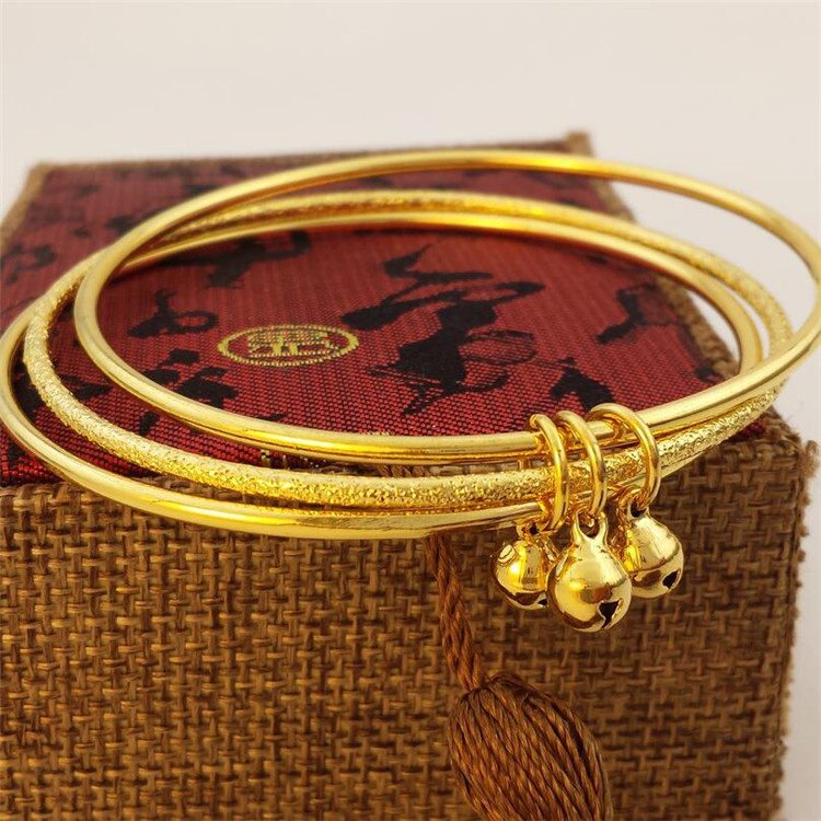 沙金欧币三环套圈细手镯镀金饰品防过敏手链镀黄金龙凤镯结婚首饰_不