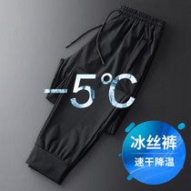 Summer ice silk quick-drying pants loose casual pants mens pants sports pants Korean style trendy nine-point pants slim fit thin section