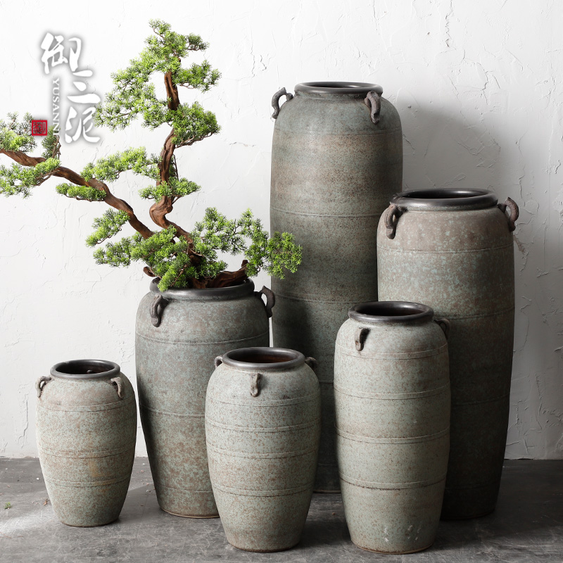 Modern pottery large - diameter zen flowerpot coarse pottery restoring ancient ways the ground dried flower adornment furnishing articles of Chinese style living room vase