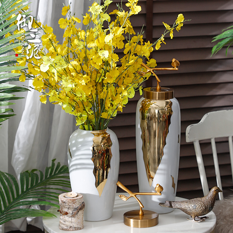 Dried flower flower implement household soft adornment Nordic white ceramic vase furnishing articles I and contracted sitting room Chinese flower arranging