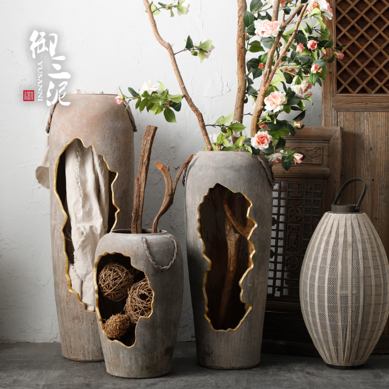 Ancient pottery decorative perforated hollow out waterscape ceramic a large vase dry flower arranging flowers light key-2 luxury furnishing articles floor living room